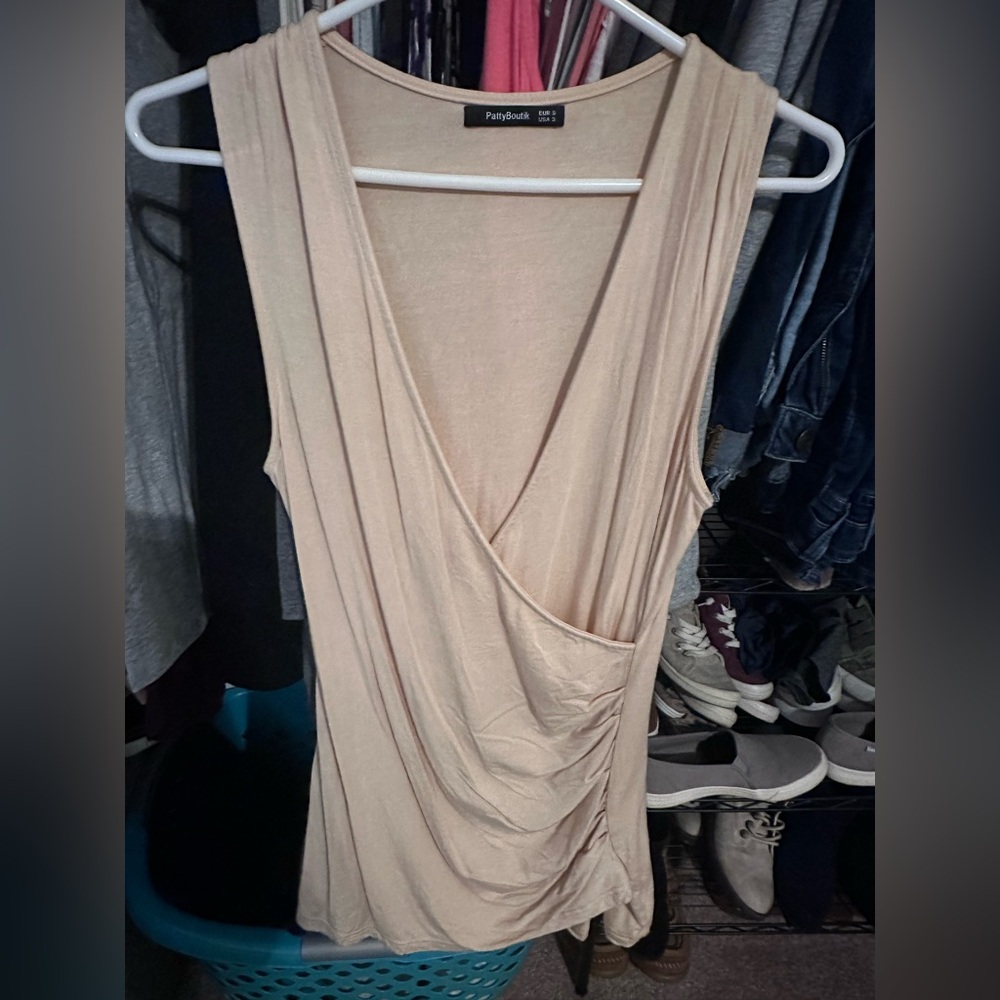 Beige Sleeveless Drape Top
